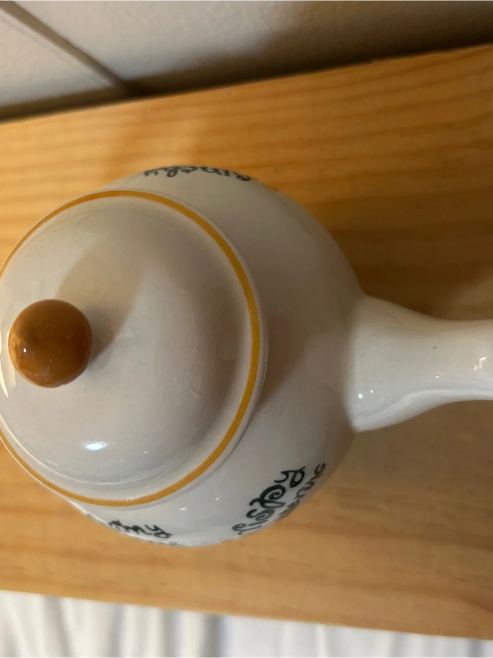 Vintage Mister Donut Fish Ceramic Teapot with Brown Accents and Playful Script